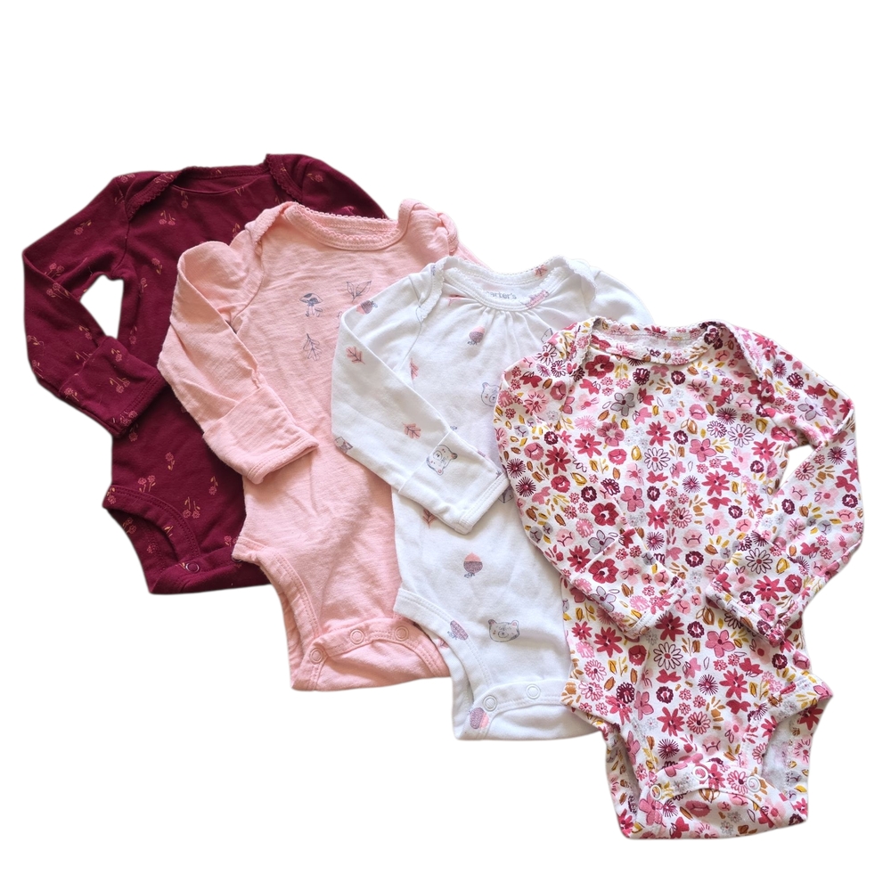 Carter's Baby Long Sleeve Bodysuit Set Of 4 Pink Floral Size 3months Euc